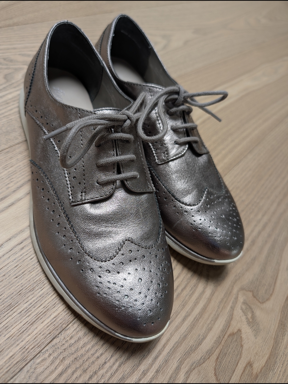 Footglove Genuine Leather Pewter Wingtip Oxford Shoes Womens 8 Wide Fit
